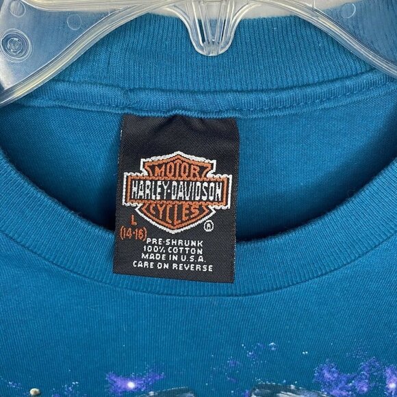 Harley Davidson Motorcycle T-Shirt Youth Large 14-16 Mark of the Millennium Teal - Picture 3 of 5